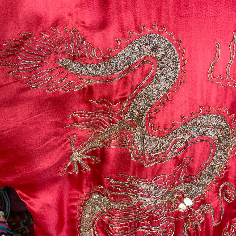 Red Silk Dragon Embroidered Kimono - Picture 4 of 11